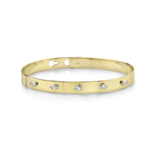 0.41CT 14K Y/G DIAMOND MARQUISE BEZEL LATCH LOCK BANGLE