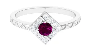 0.75 CT Natural Rhodolite Textured Ring with Diamond Stones