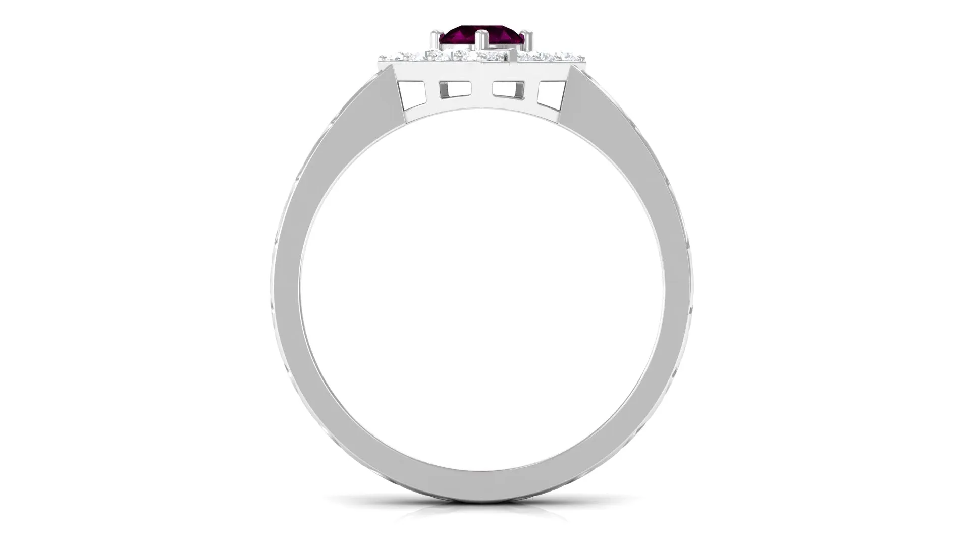 0.75 CT Natural Rhodolite Textured Ring with Diamond Stones