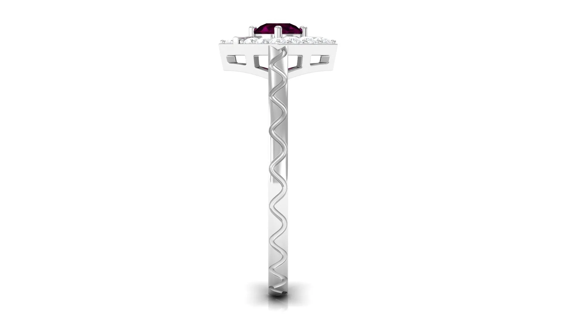 0.75 CT Natural Rhodolite Textured Ring with Diamond Stones