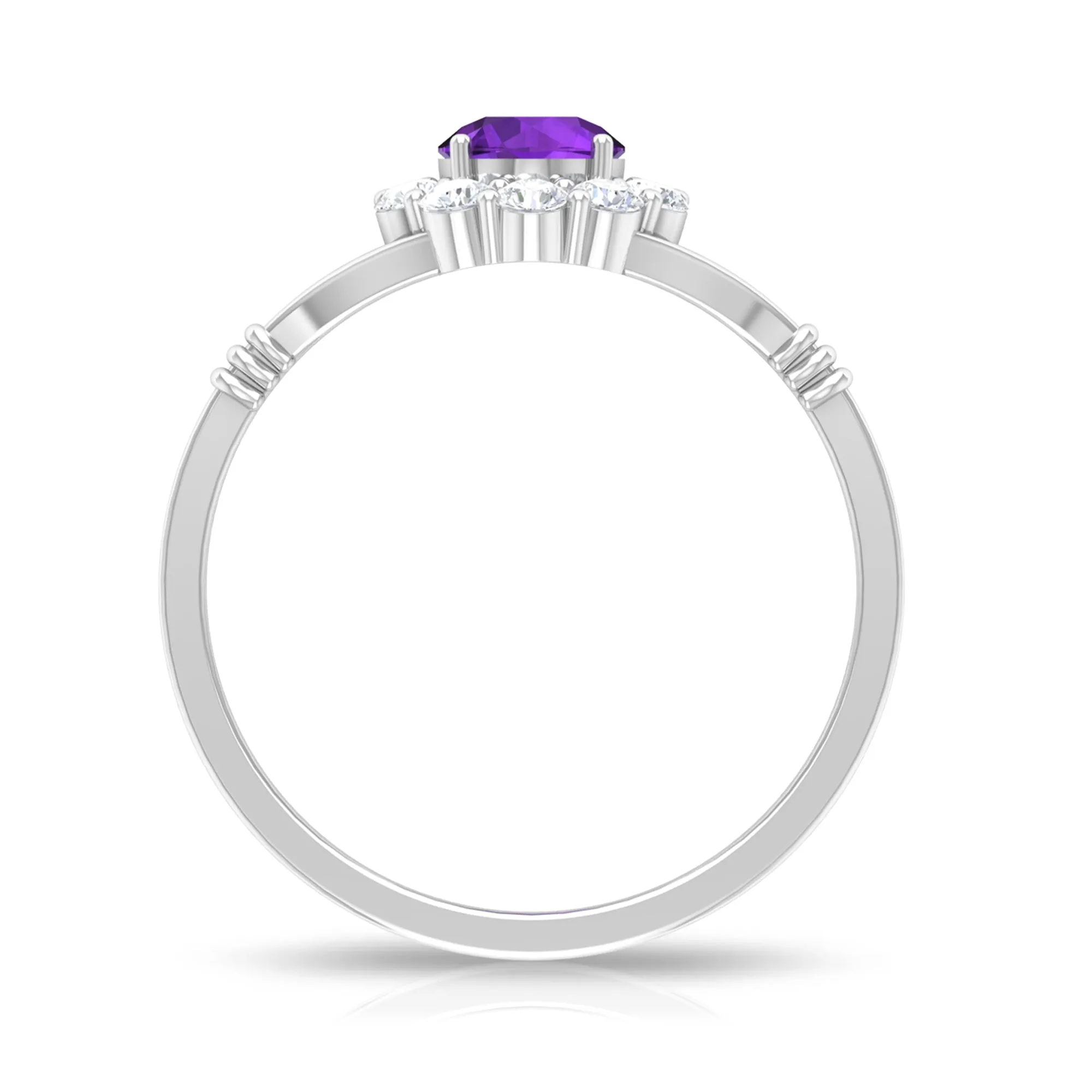 1 CT Amethyst and Diamond Halo Split Shank Ring