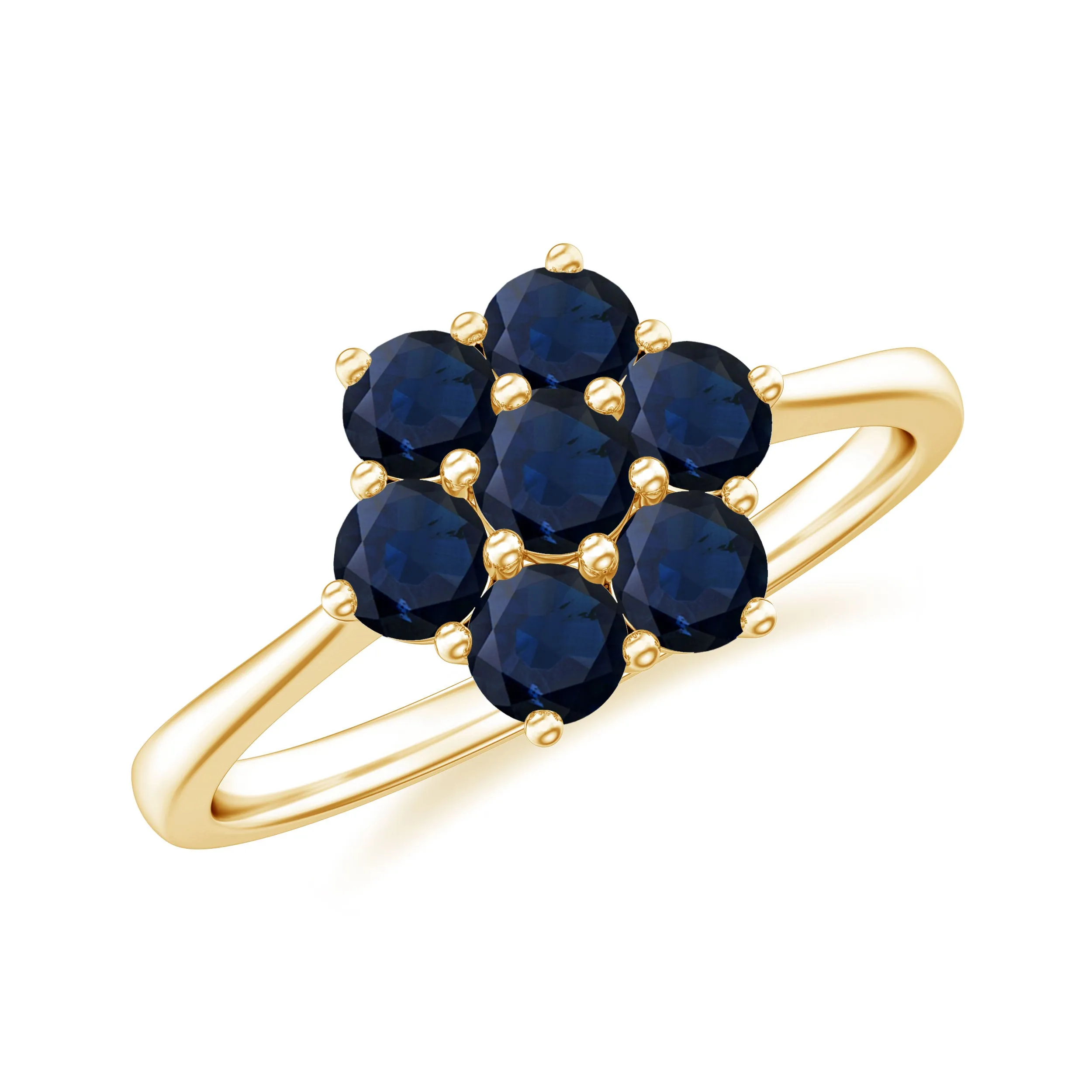 1 CT Round Shape Blue Sapphire Cluster Flower Ring