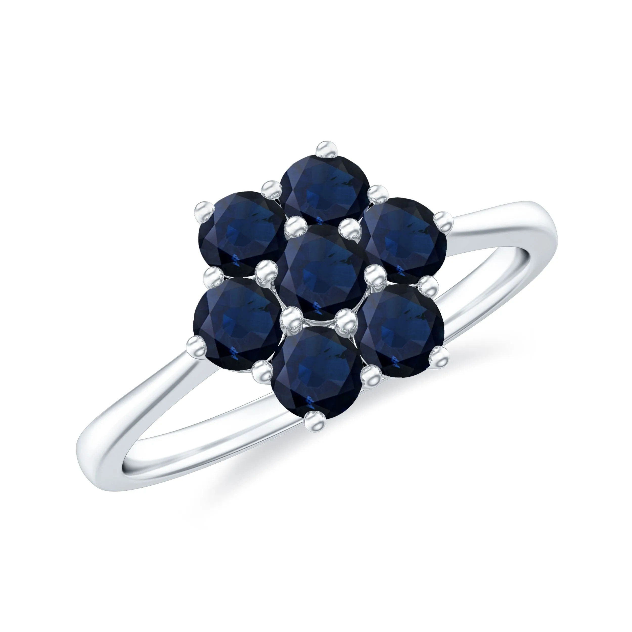 1 CT Round Shape Blue Sapphire Cluster Flower Ring