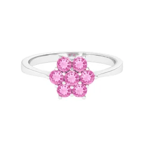 1 CT Round Shape Pink Sapphire Cluster Flower Ring