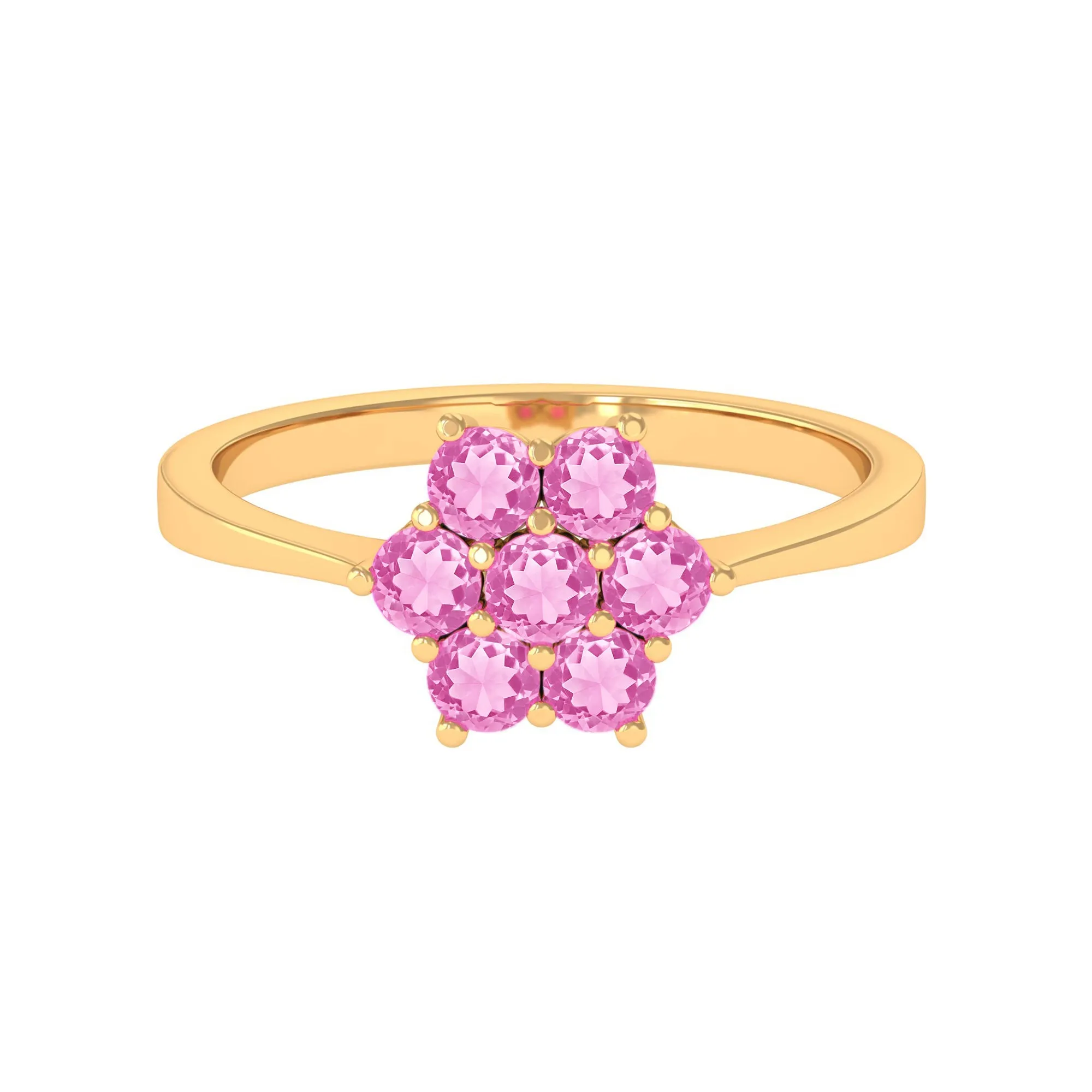 1 CT Round Shape Pink Sapphire Cluster Flower Ring