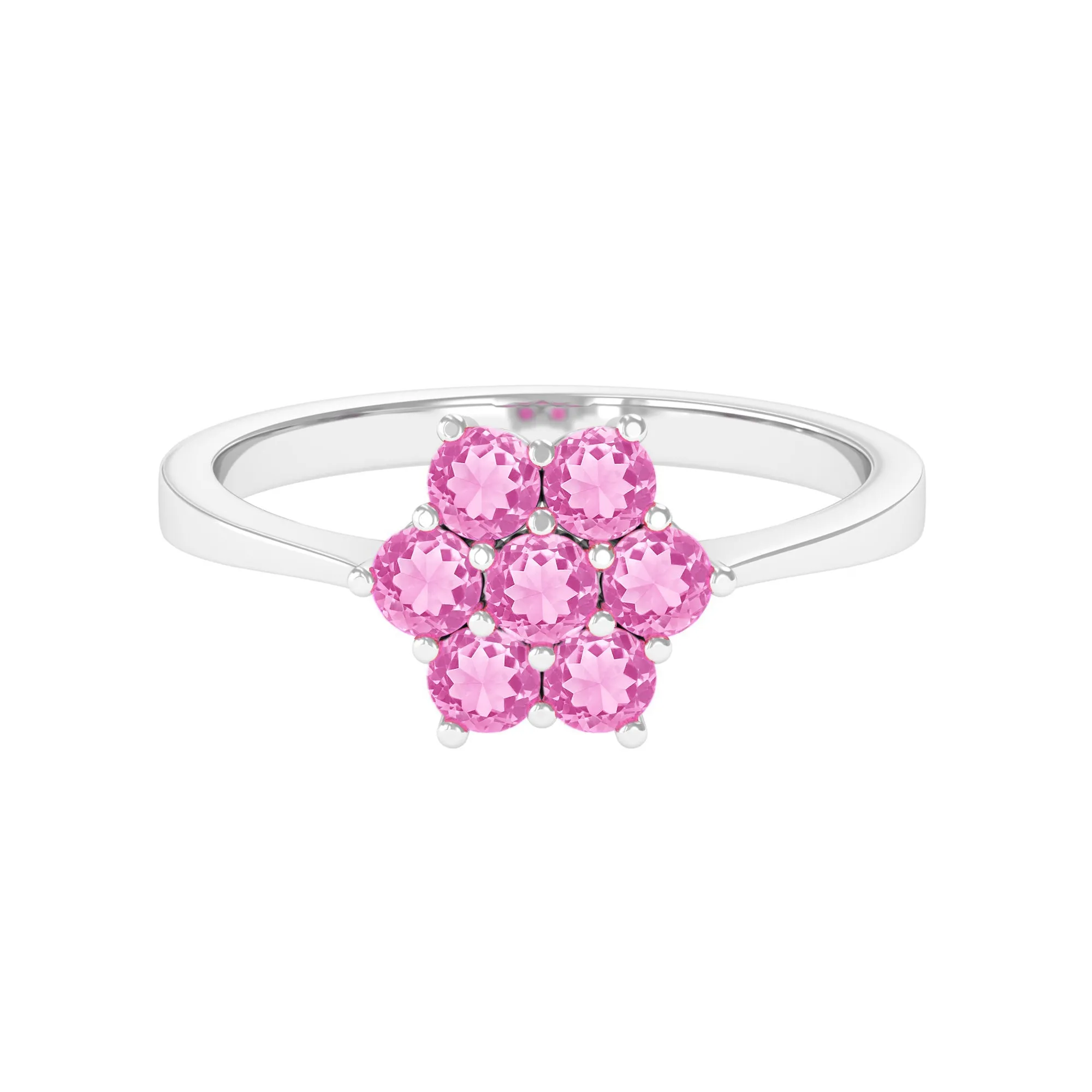 1 CT Round Shape Pink Sapphire Cluster Flower Ring