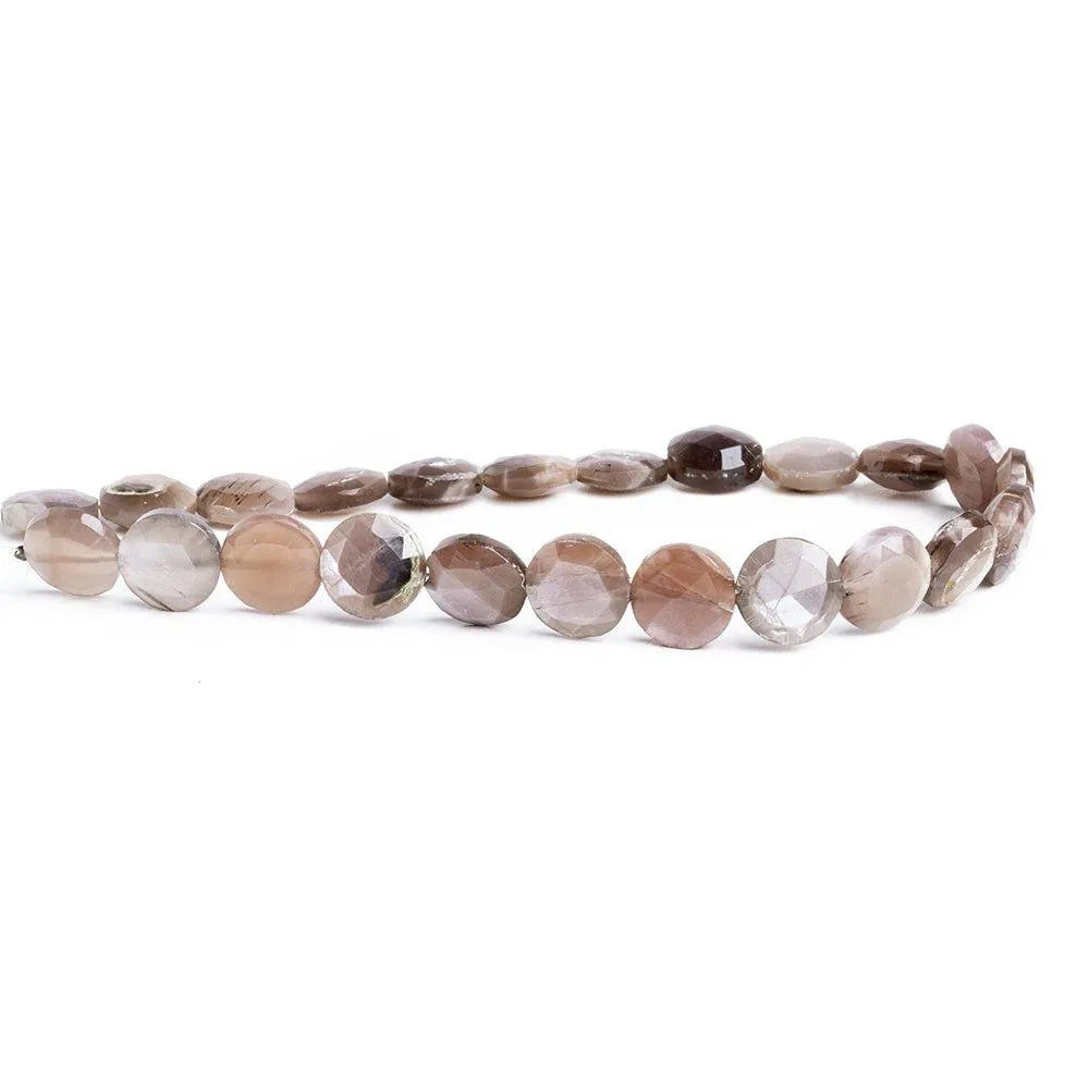 10mm Chocolate Moonstone Faceted Coin Beads 8 inch 20 pieces