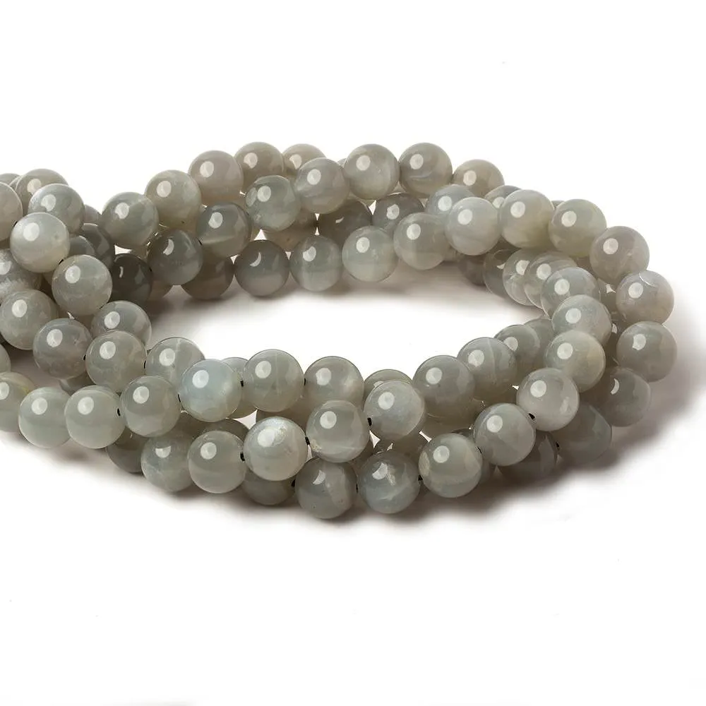 10mm Platinum Grey Moonstone Plain Rounds 16 inch 41 beads AA