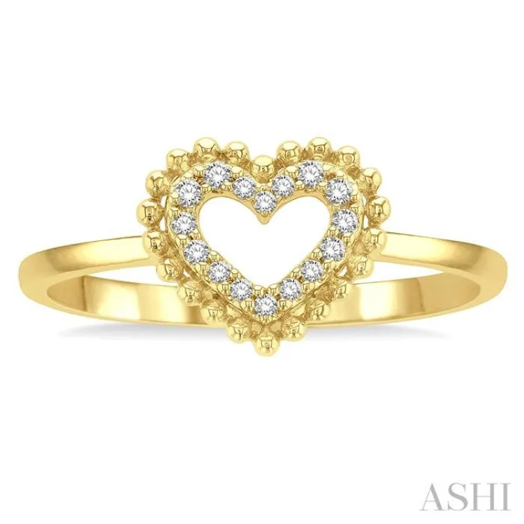 1/10 ctw Petite Heart Round Cut Diamond Stackable Fashion Ring in 10K Yellow Gold