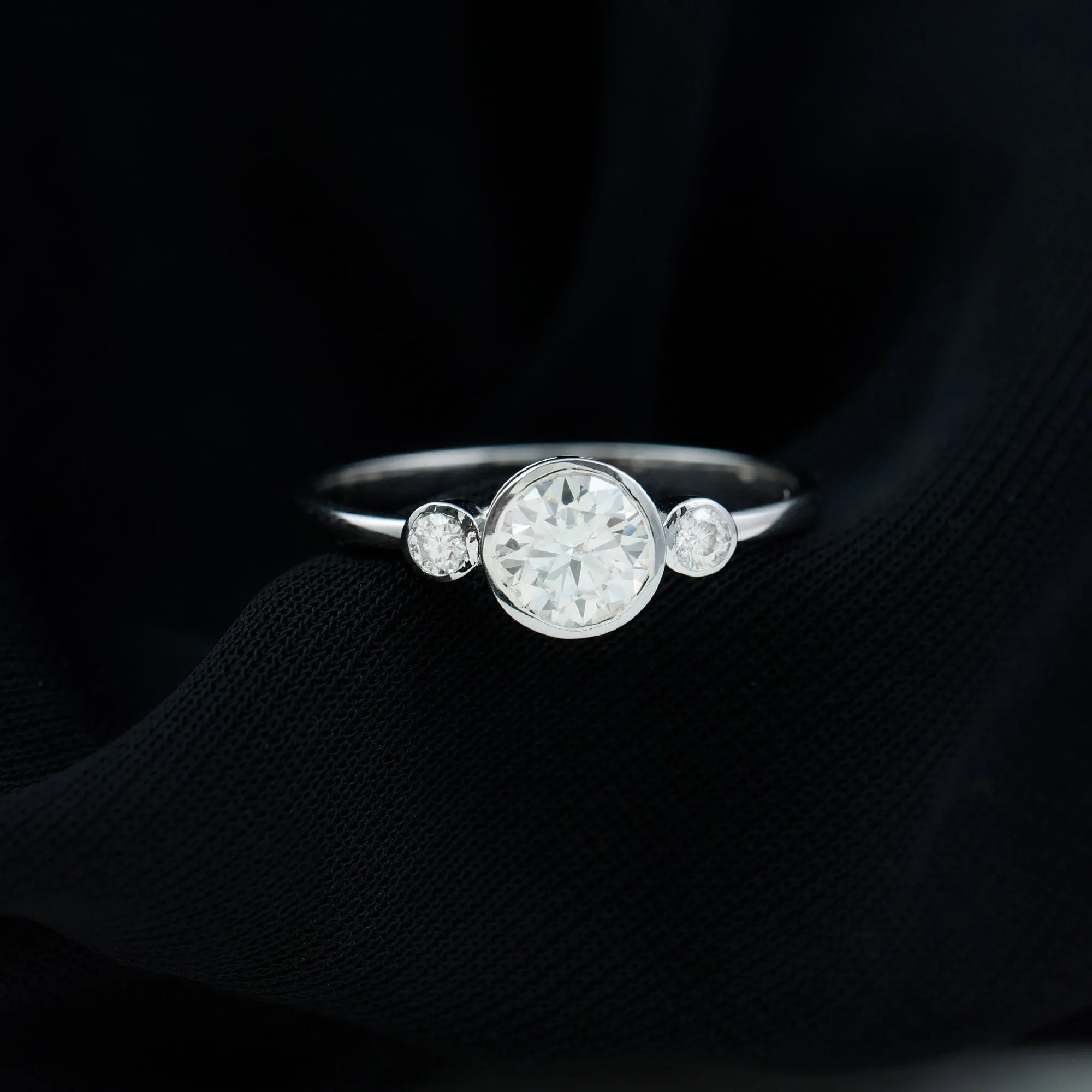 1.25 CT Bezel Set Moissanite Three Stone Engagement Ring