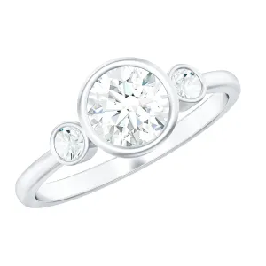 1.25 CT Bezel Set Moissanite Three Stone Engagement Ring