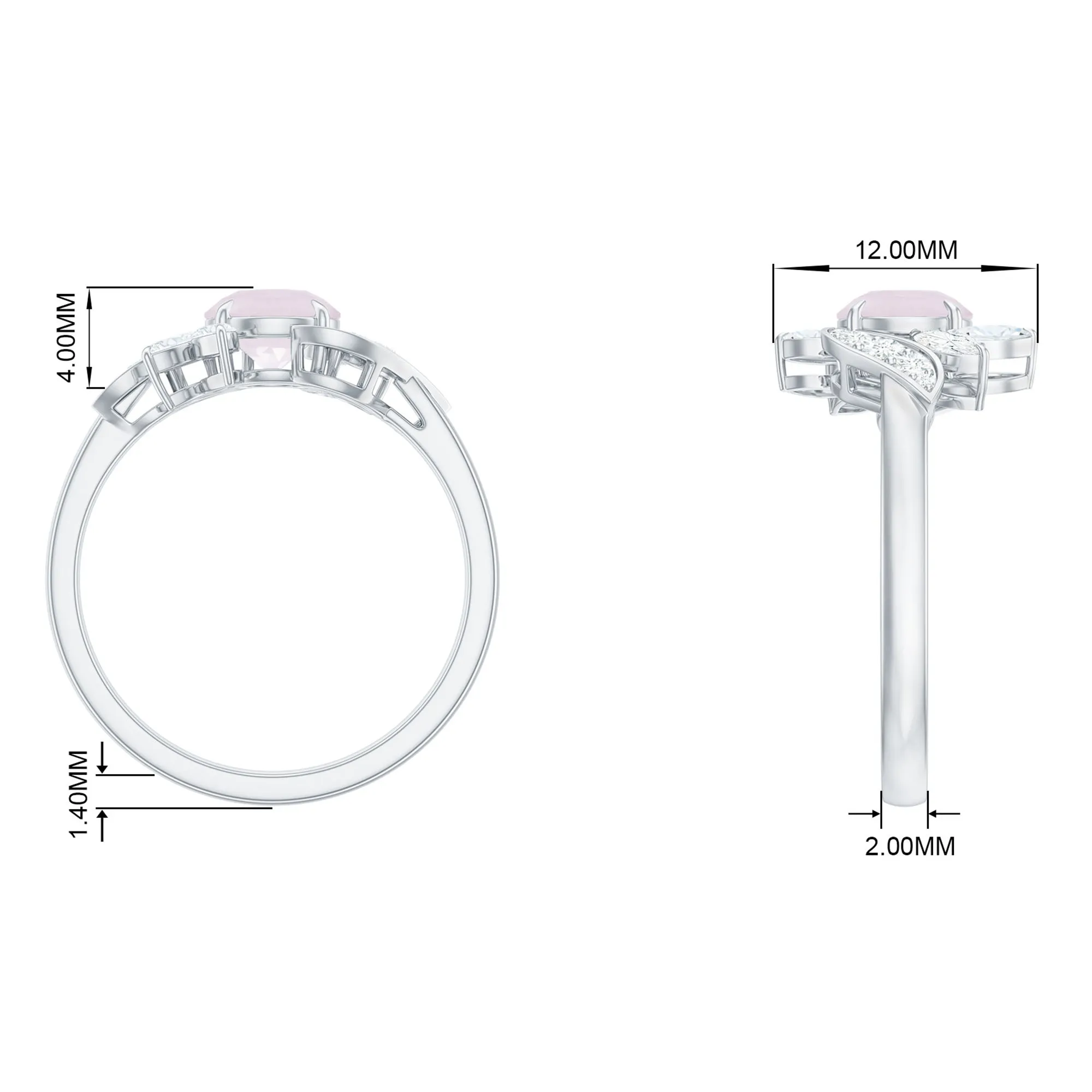 1.25 CT Rose Quartz Flower Engagement Ring with Diamond