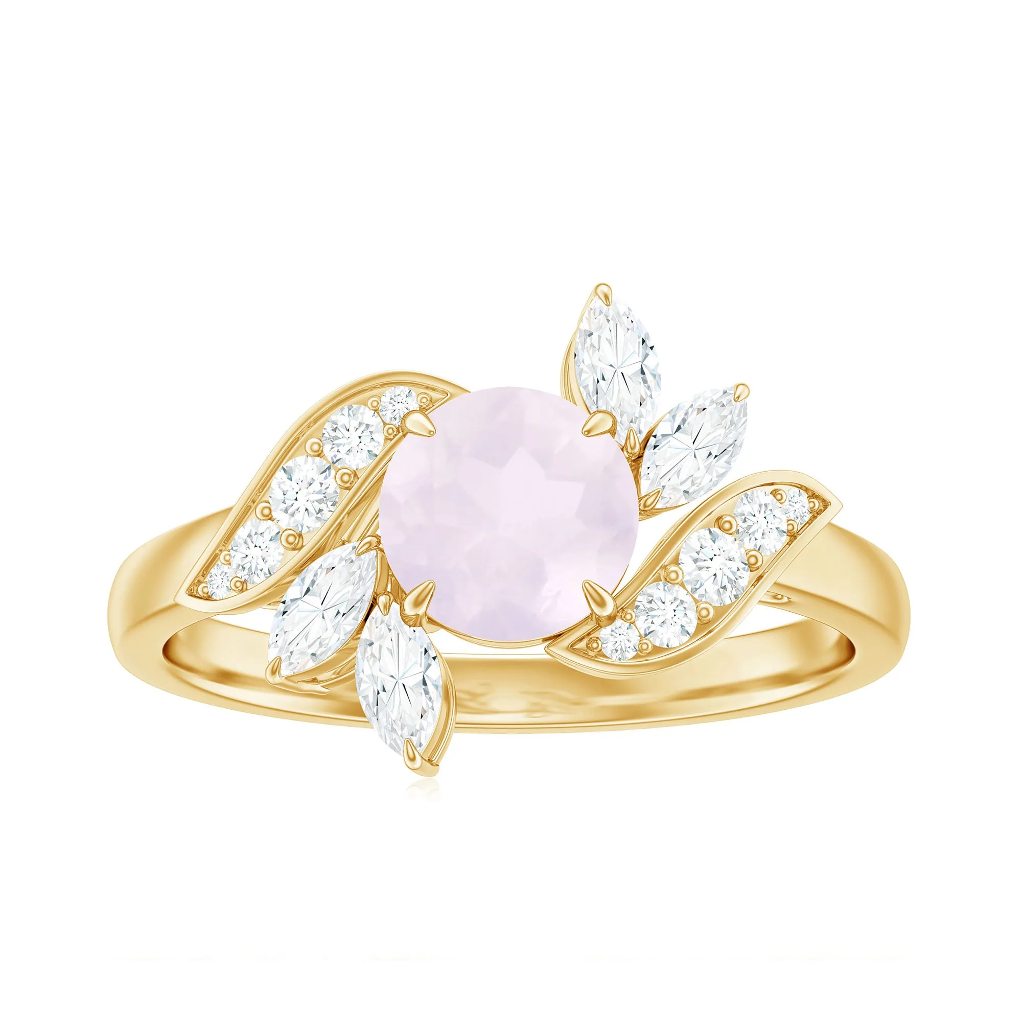 1.25 CT Rose Quartz Flower Engagement Ring with Diamond