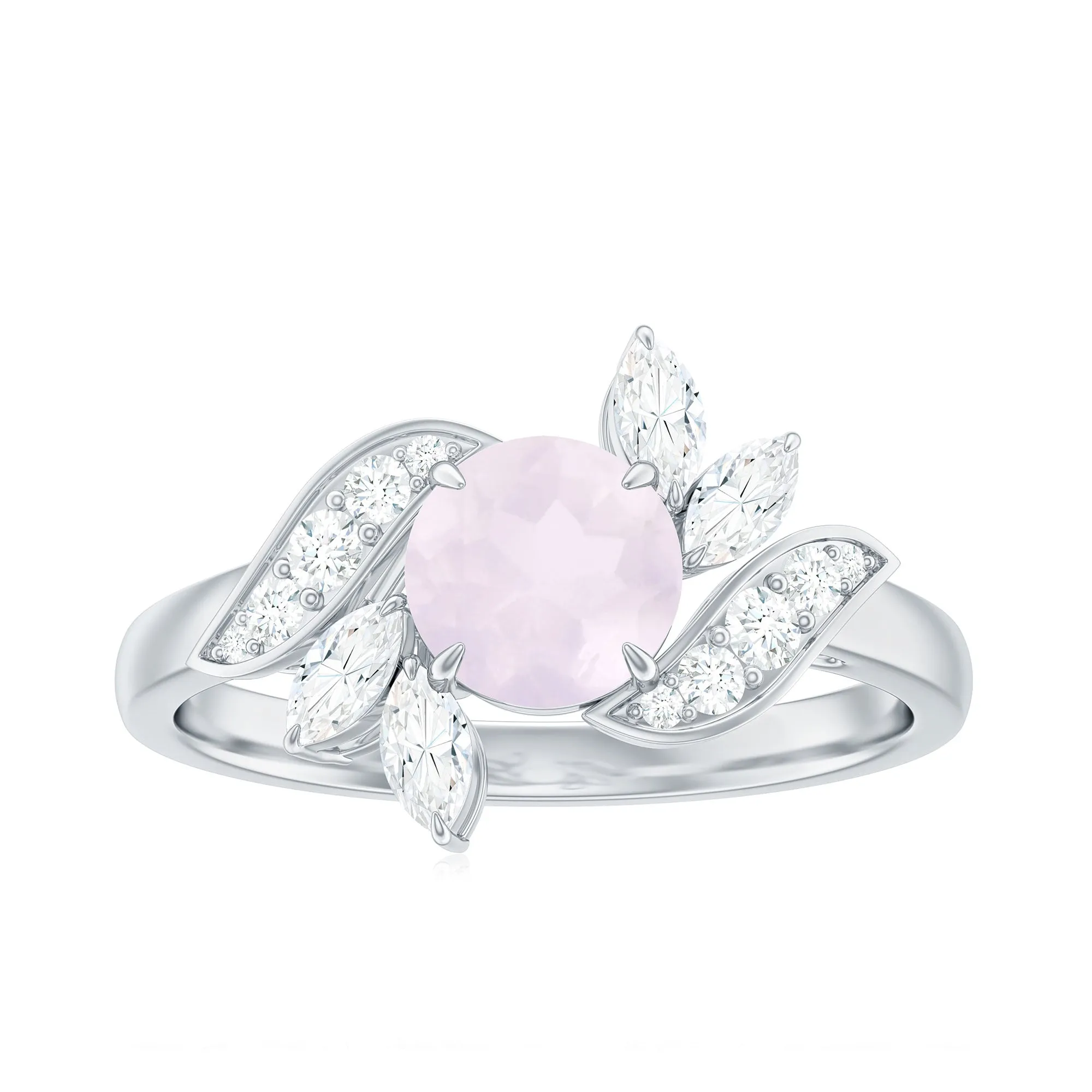 1.25 CT Rose Quartz Flower Engagement Ring with Diamond