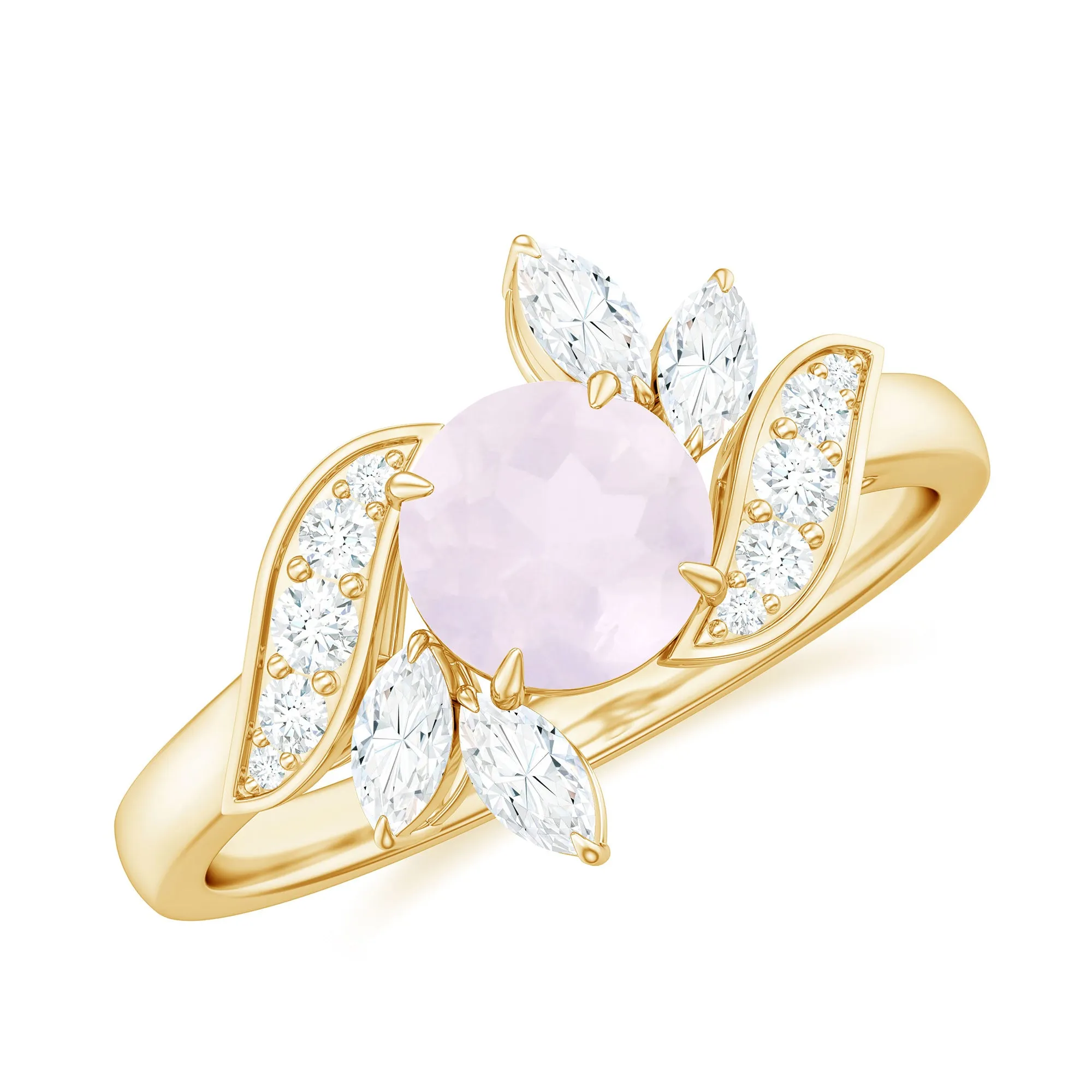 1.25 CT Rose Quartz Flower Engagement Ring with Diamond