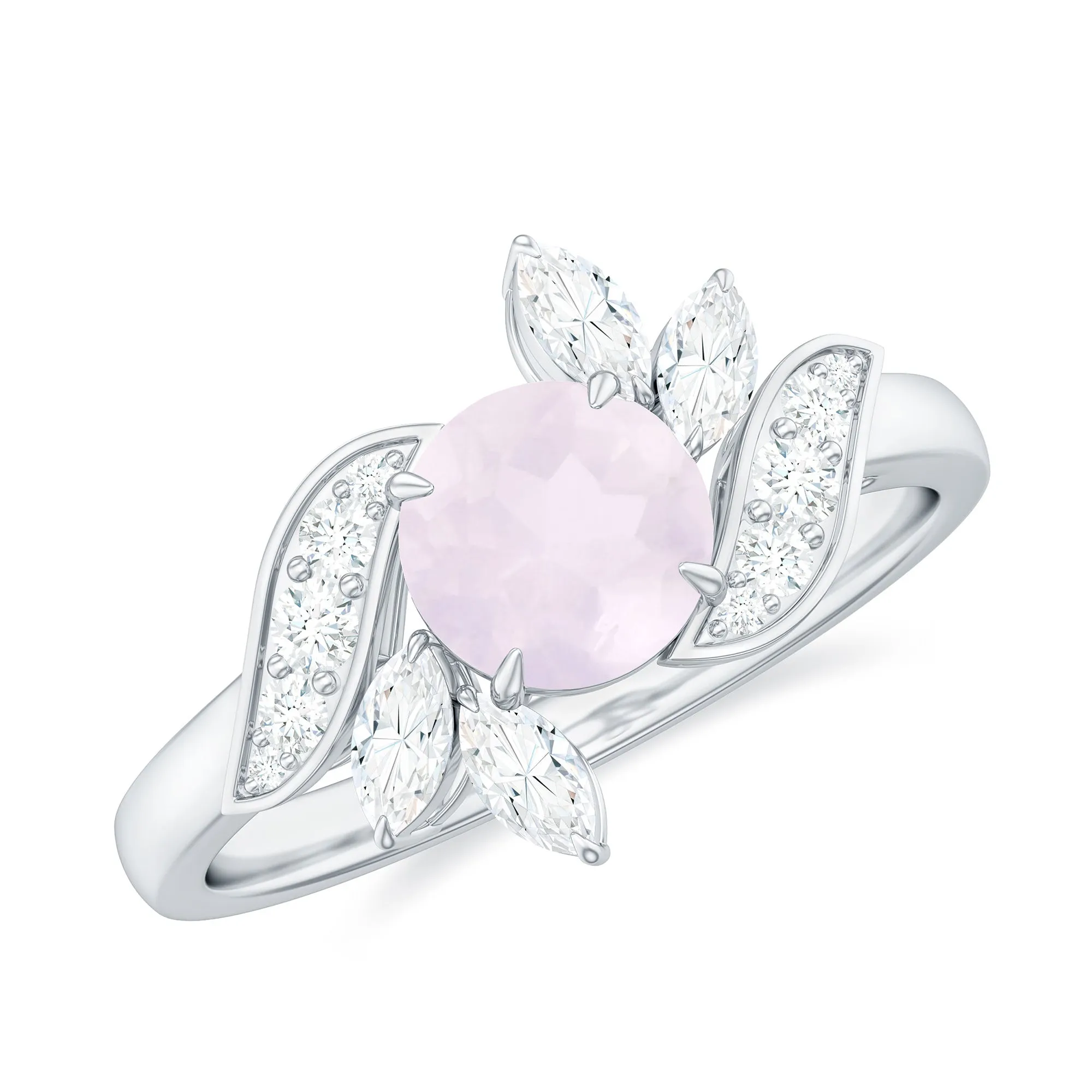 1.25 CT Rose Quartz Flower Engagement Ring with Diamond