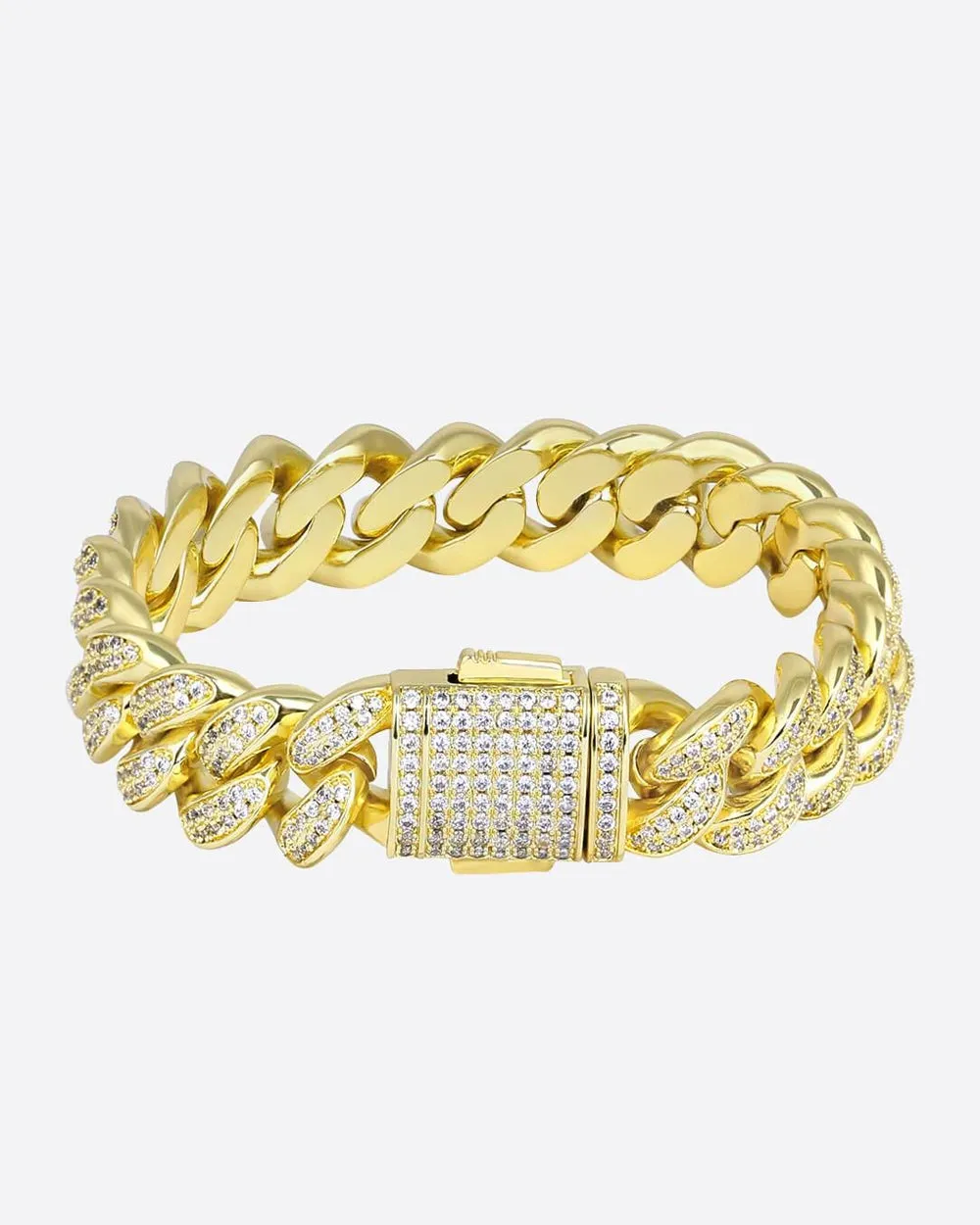 12MM ICED CUBAN LINK BRACELET - Gold