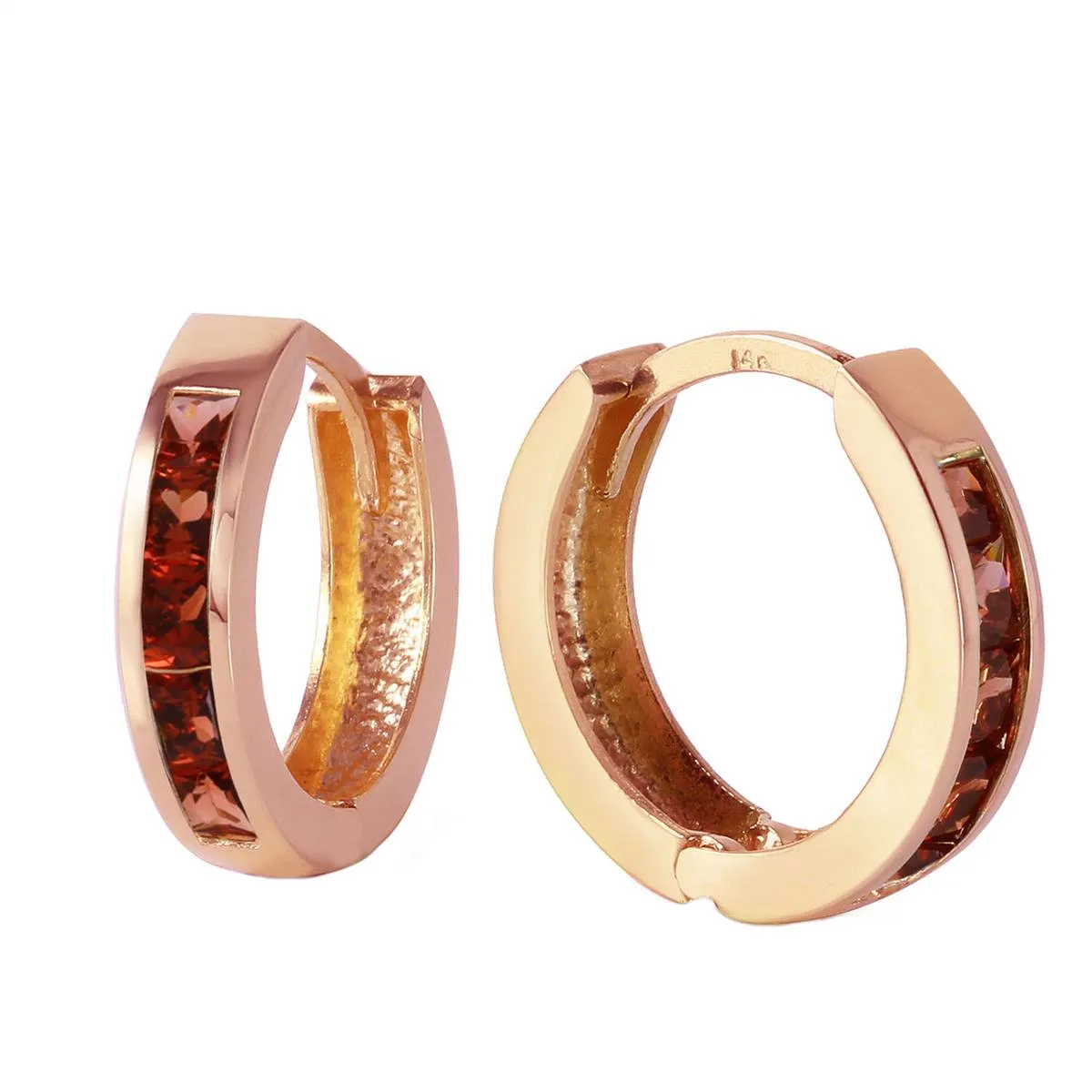 1.3 Carat 14K Solid Rose Gold Hoop Huggie Earrings Garnet