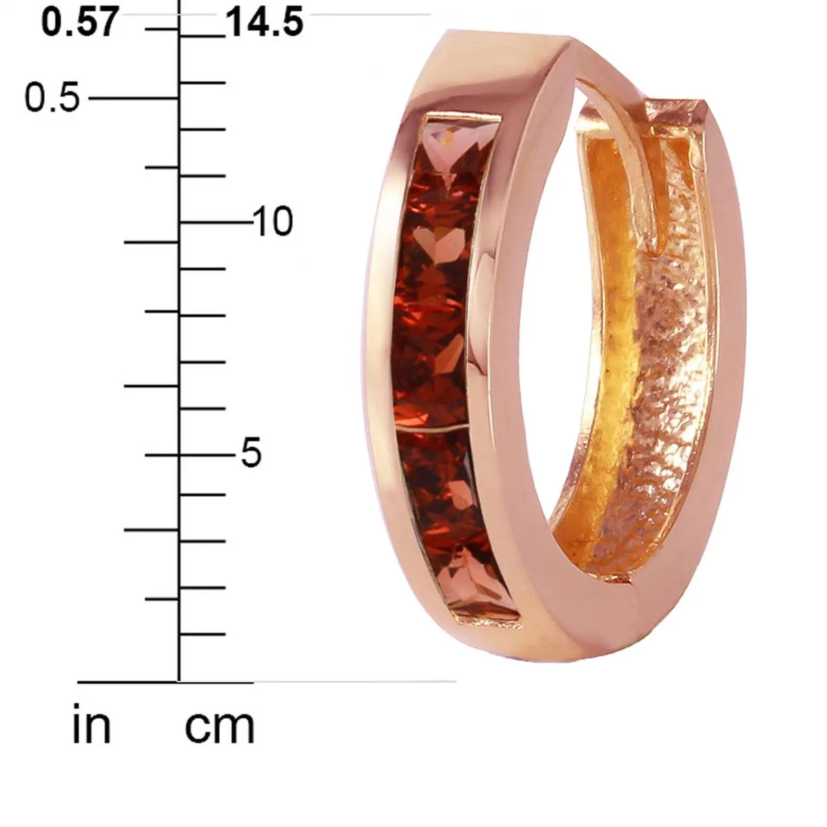 1.3 Carat 14K Solid Rose Gold Hoop Huggie Earrings Garnet