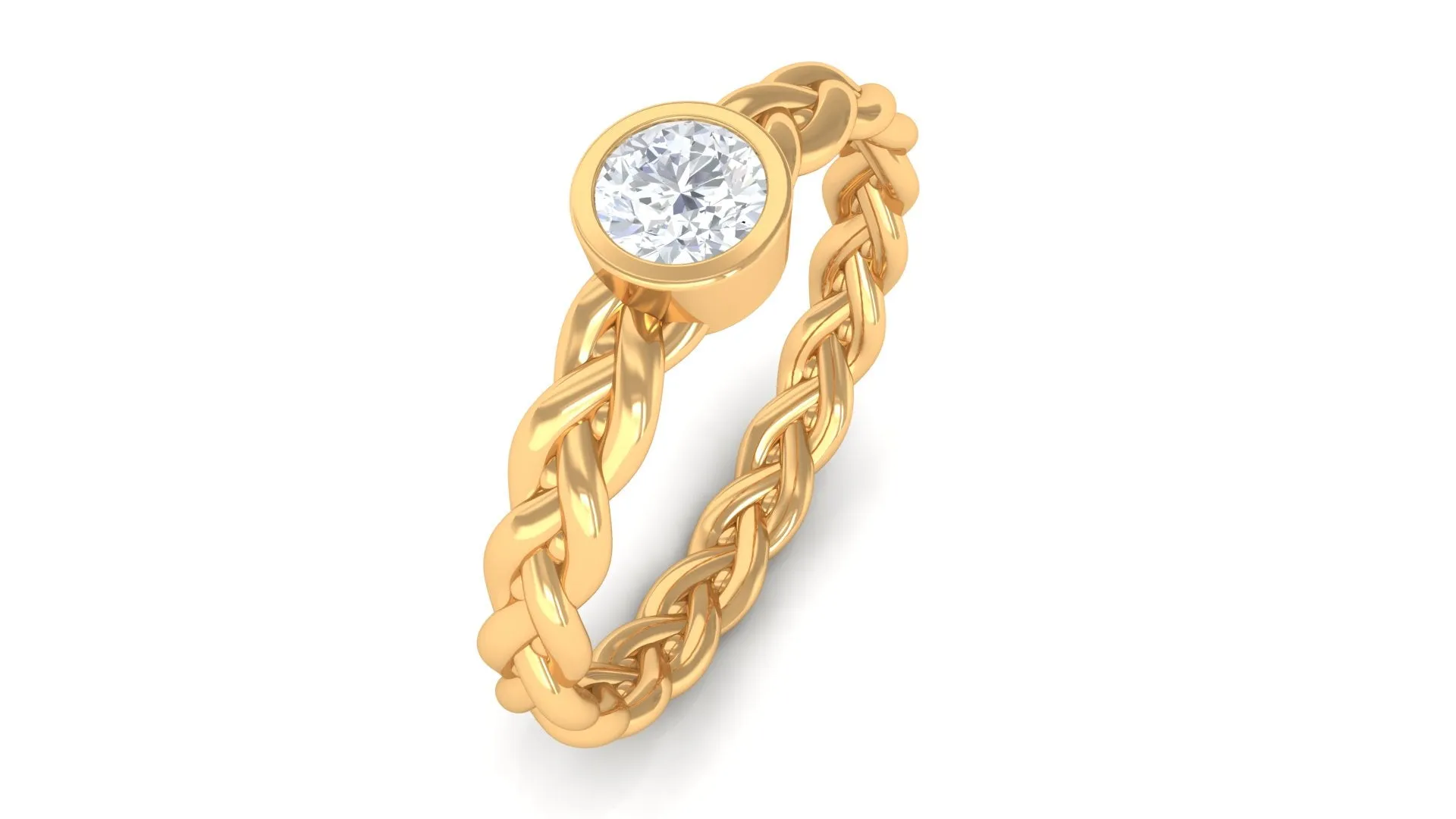 1/4 CT Bezel Set Solitaire Diamond Gold Braided Engagement Ring