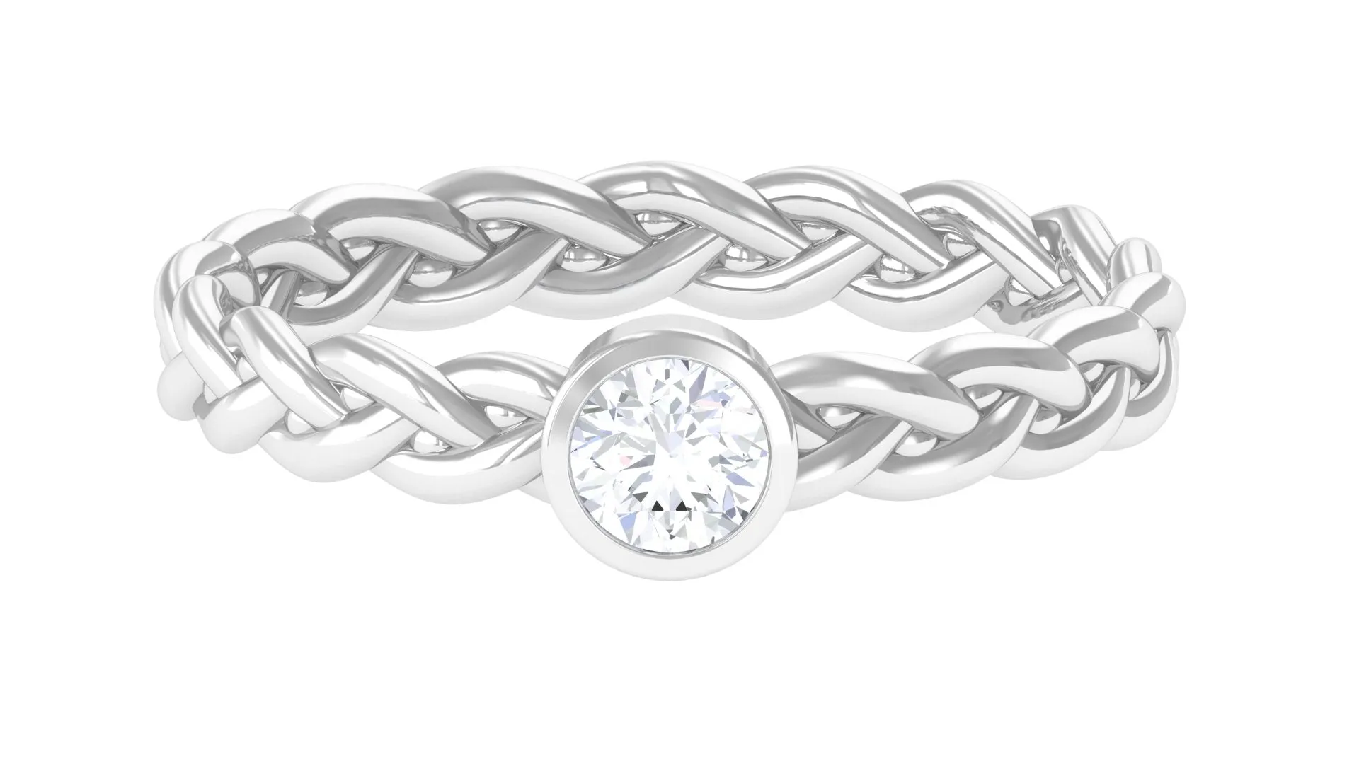 1/4 CT Bezel Set Solitaire Diamond Gold Braided Engagement Ring