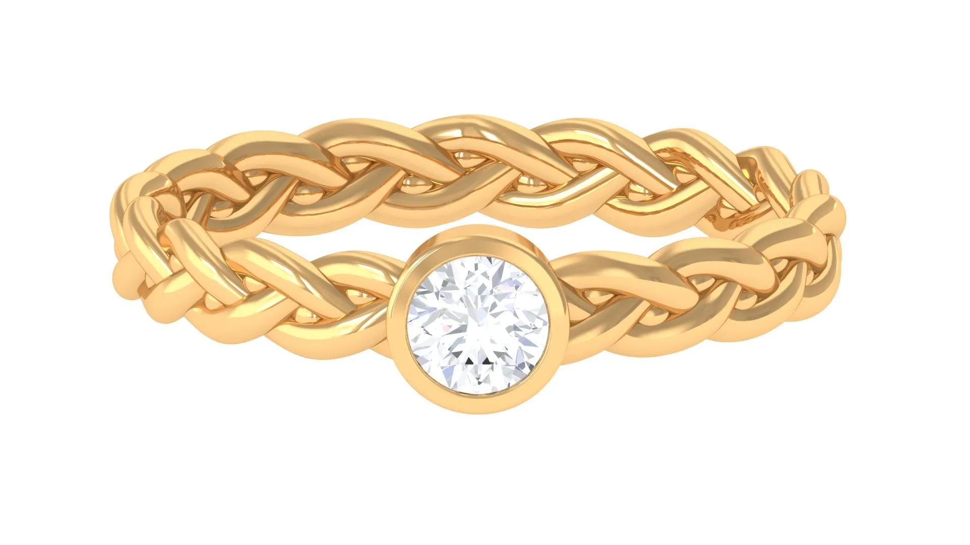 1/4 CT Bezel Set Solitaire Diamond Gold Braided Engagement Ring