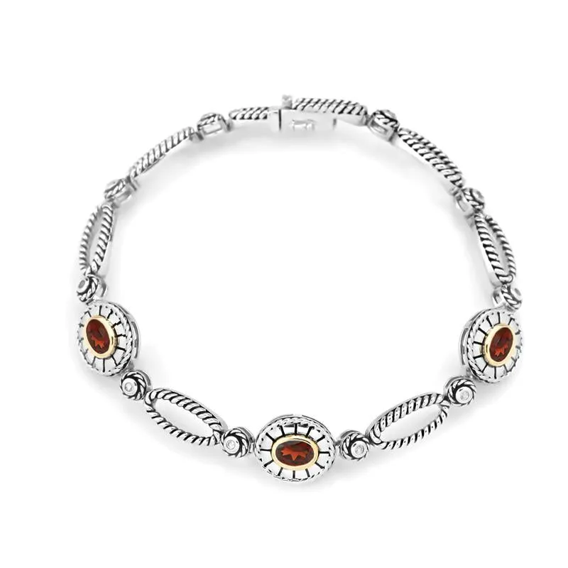 14K and 925 Sterling Sliver Bangle with Garnet (141B113938GNWT)