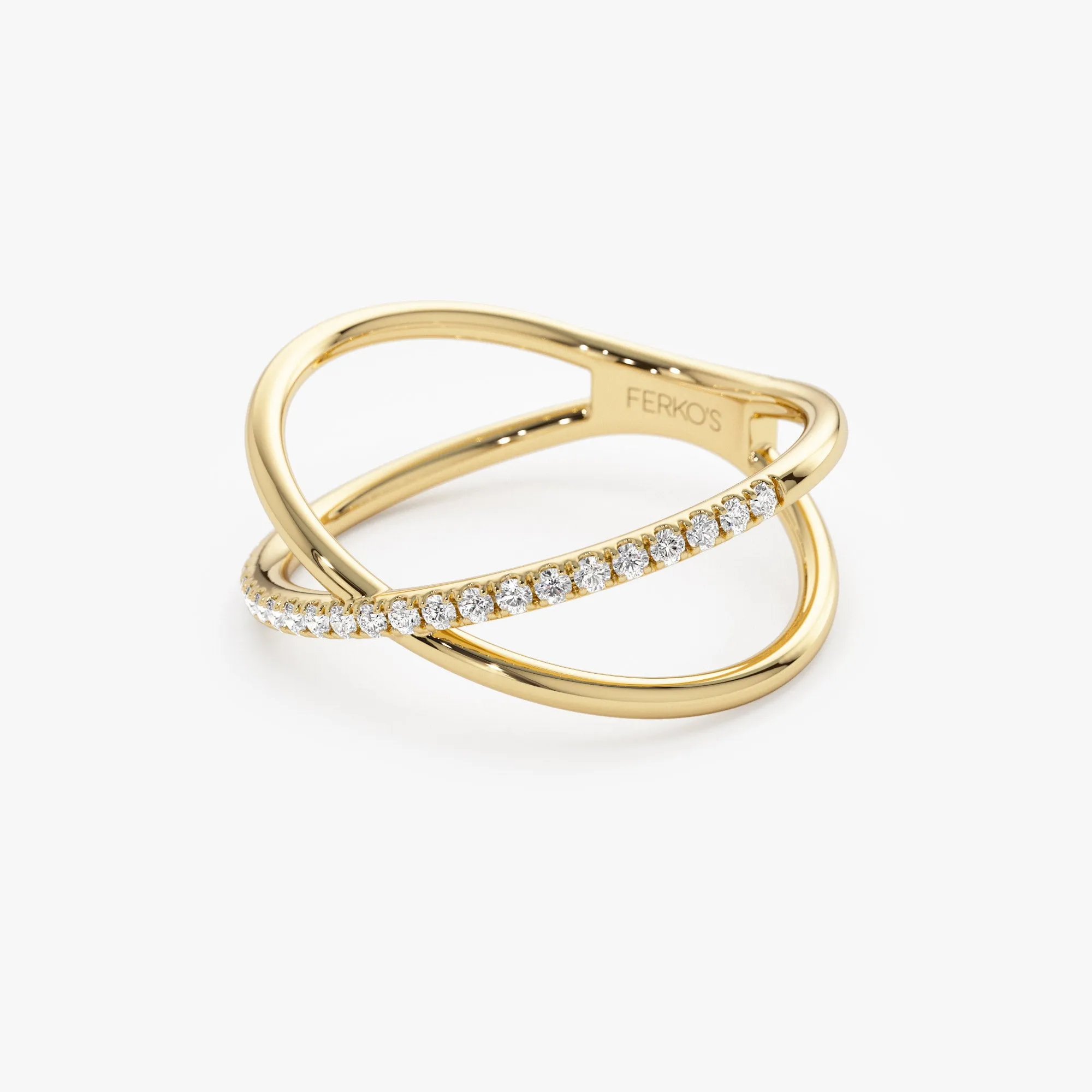 14k Criss Cross Single Side Diamond Ring