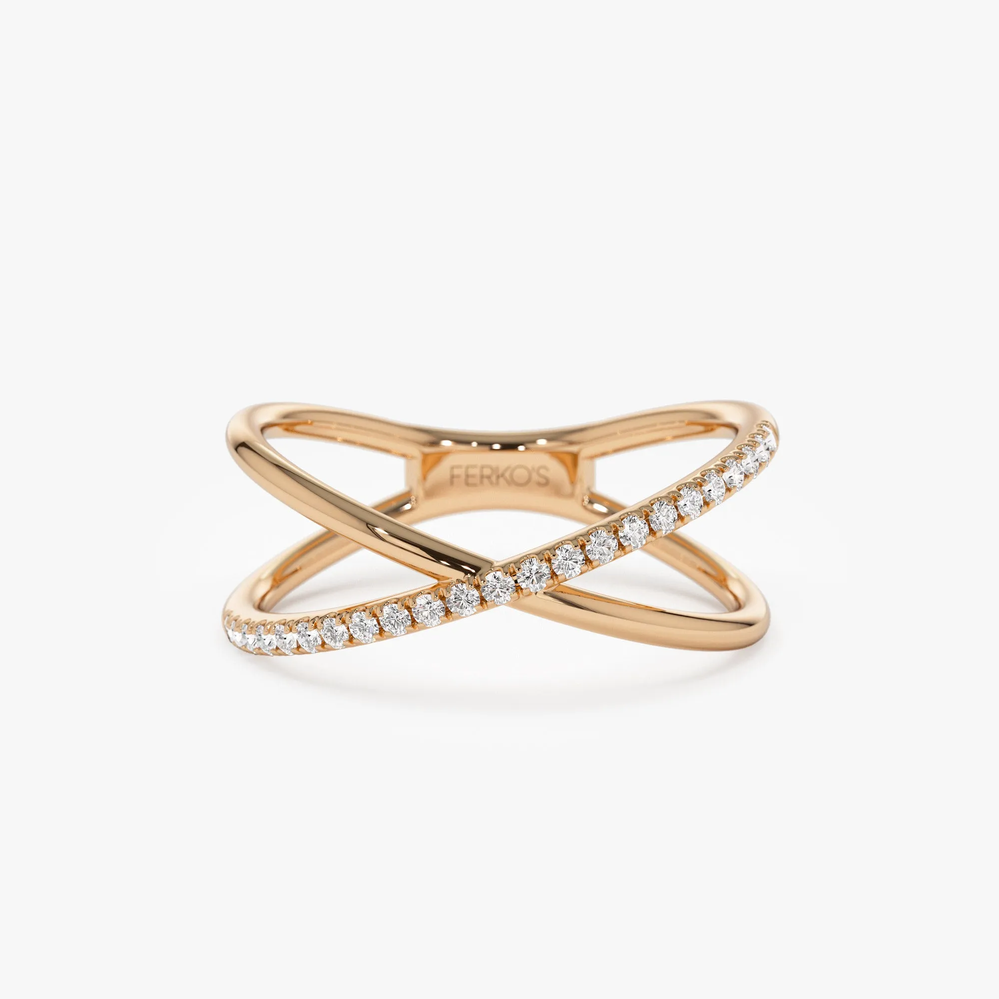 14k Criss Cross Single Side Diamond Ring