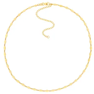 14K Gold Mirror Diamond Shape Link Choker Chain Necklace with Lobster Lock, 16"