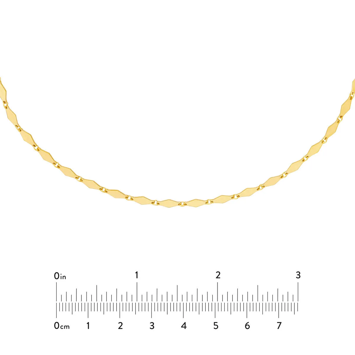 14K Gold Mirror Diamond Shape Link Choker Chain Necklace with Lobster Lock, 16"