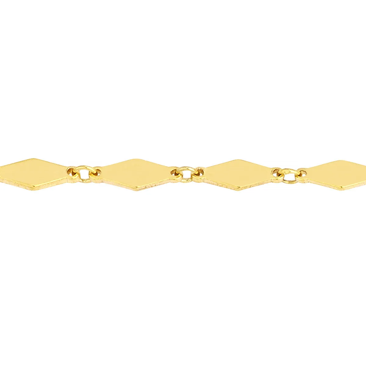 14K Gold Mirror Diamond Shape Link Choker Chain Necklace with Lobster Lock, 16"