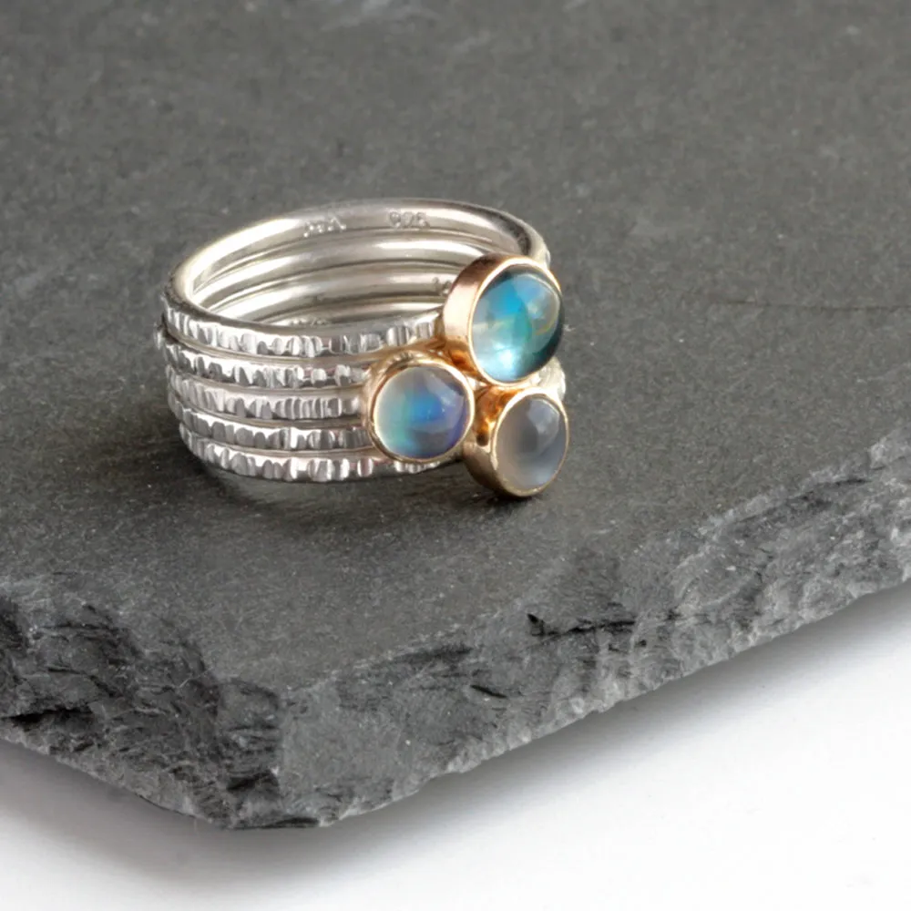 14k Gold Silver and Gemstone Stacking Rings