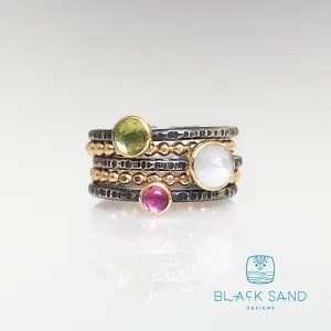 14k Gold Silver and Gemstone Stacking Rings