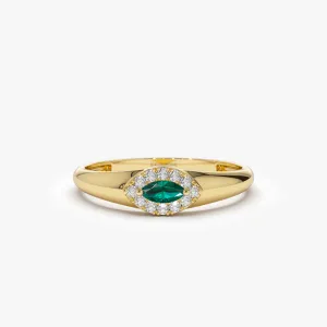 14k Marquise Emerald Ring in Halo Setting