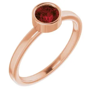 14K Rose 5 mm Natural Mozambique Garnet Ring