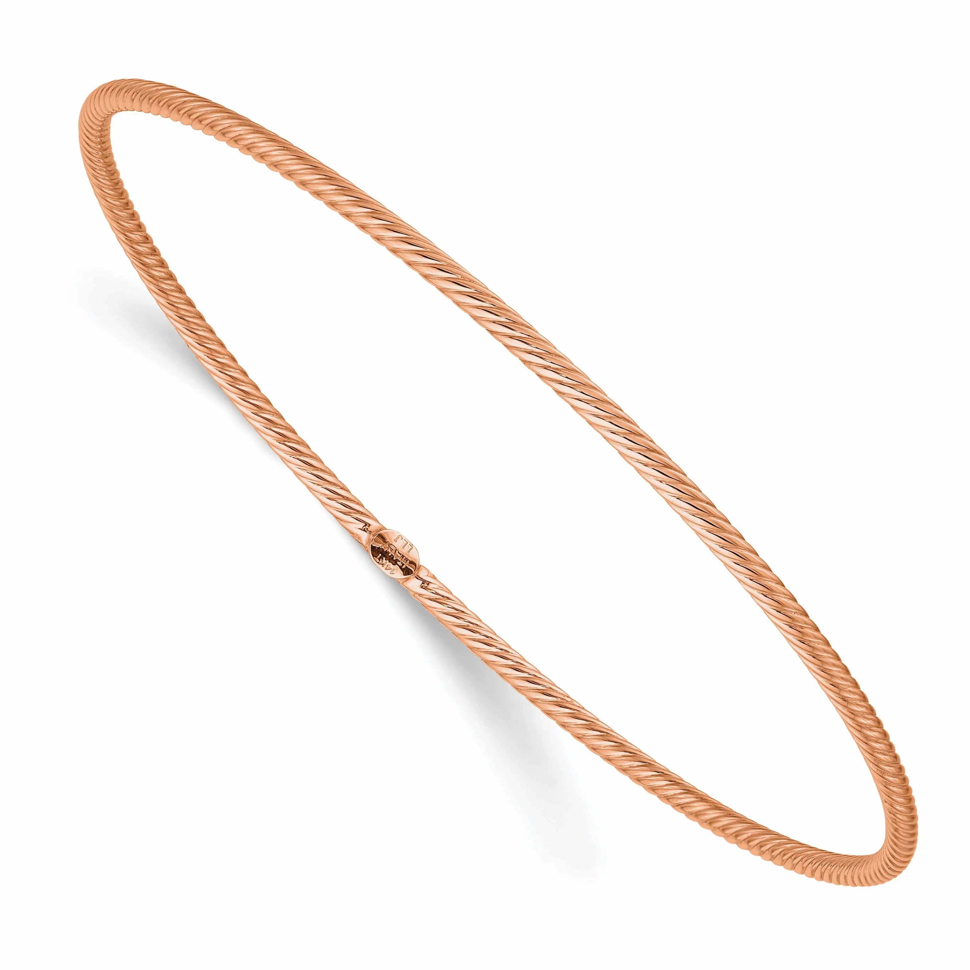 14K Rose Gold Polished Textured Slip-on Bangle