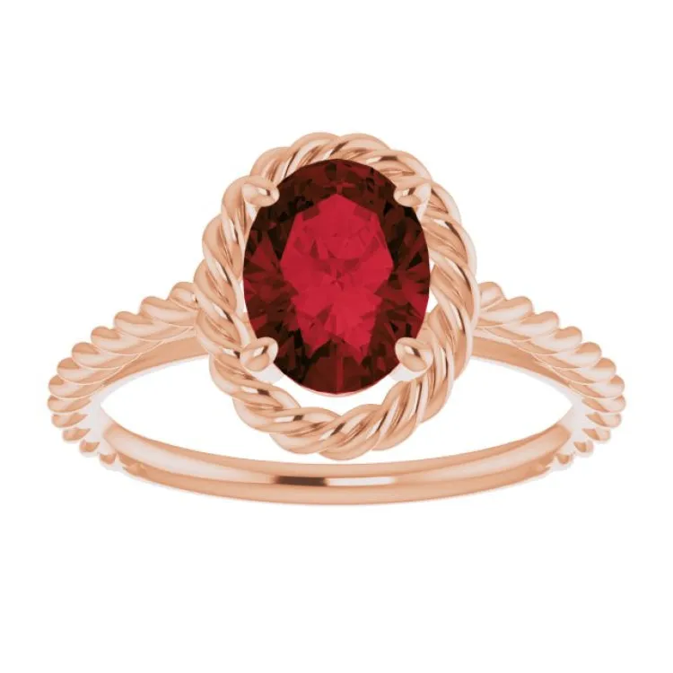 14K Rose Natural Mozambique Garnet Rope Ring