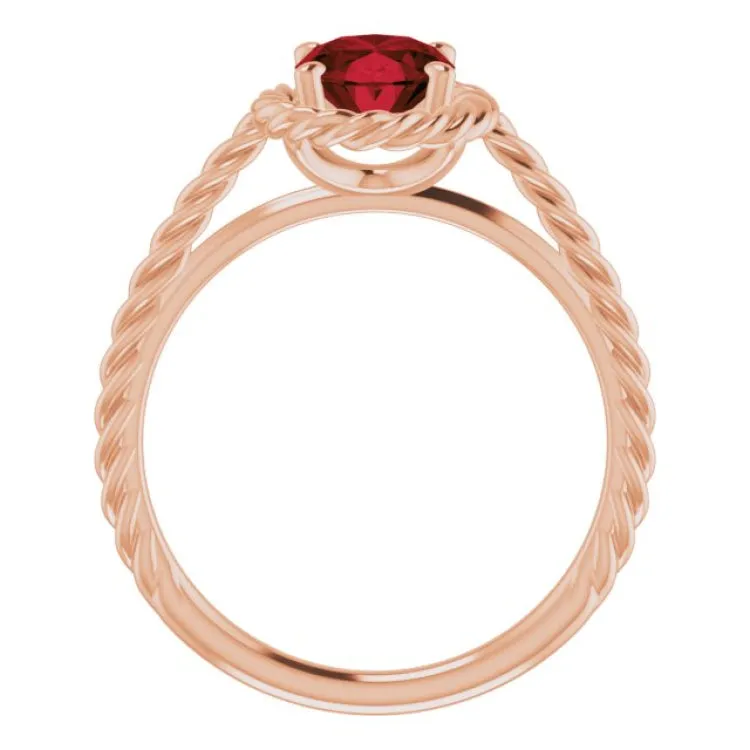 14K Rose Natural Mozambique Garnet Rope Ring