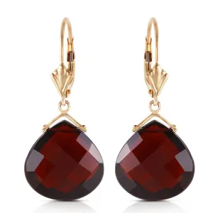 14K Solid Rose Gold Leverback Earrings Checkerboard Cut Garnets