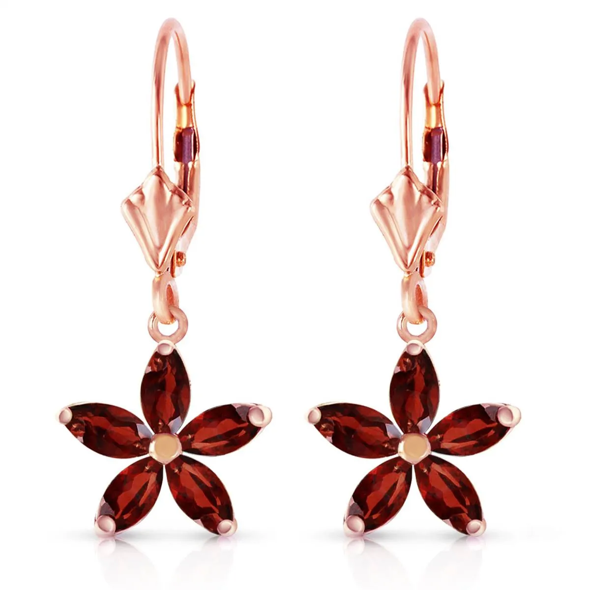 14K Solid Rose Gold Leverback Earrings w/ Natural Garnet