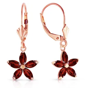 14K Solid Rose Gold Leverback Earrings w/ Natural Garnet