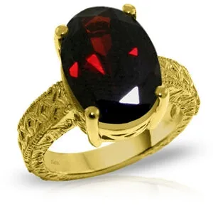 14K Solid Yellow Gold Ring w/ Natural Oval Garnet