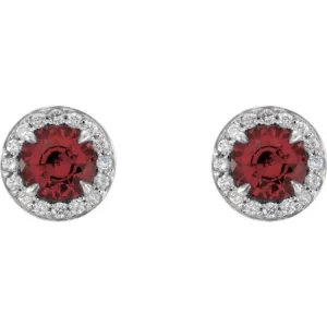 14K White 3.5 mm Natural Mozambique Garnet & 1/8 CTW Natural Diamond Earrings