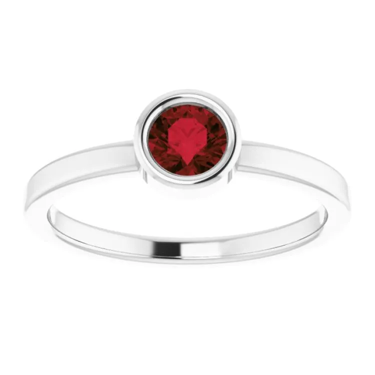 14K White 4.5 mm Natural Mozambique Garnet Ring