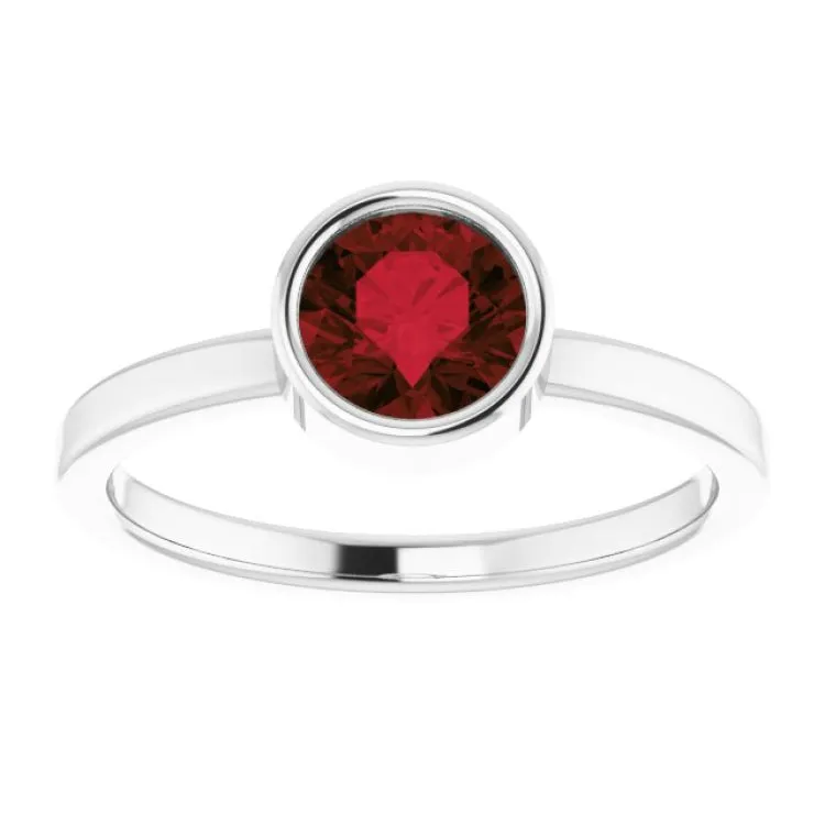 14K White 6 mm Natural Mozambique Garnet Ring