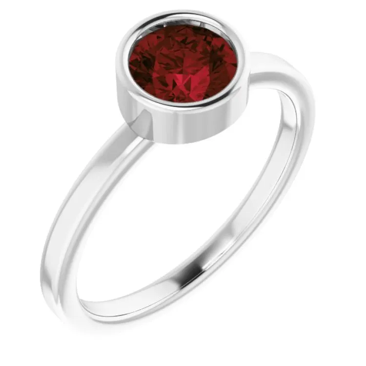 14K White 6 mm Natural Mozambique Garnet Ring