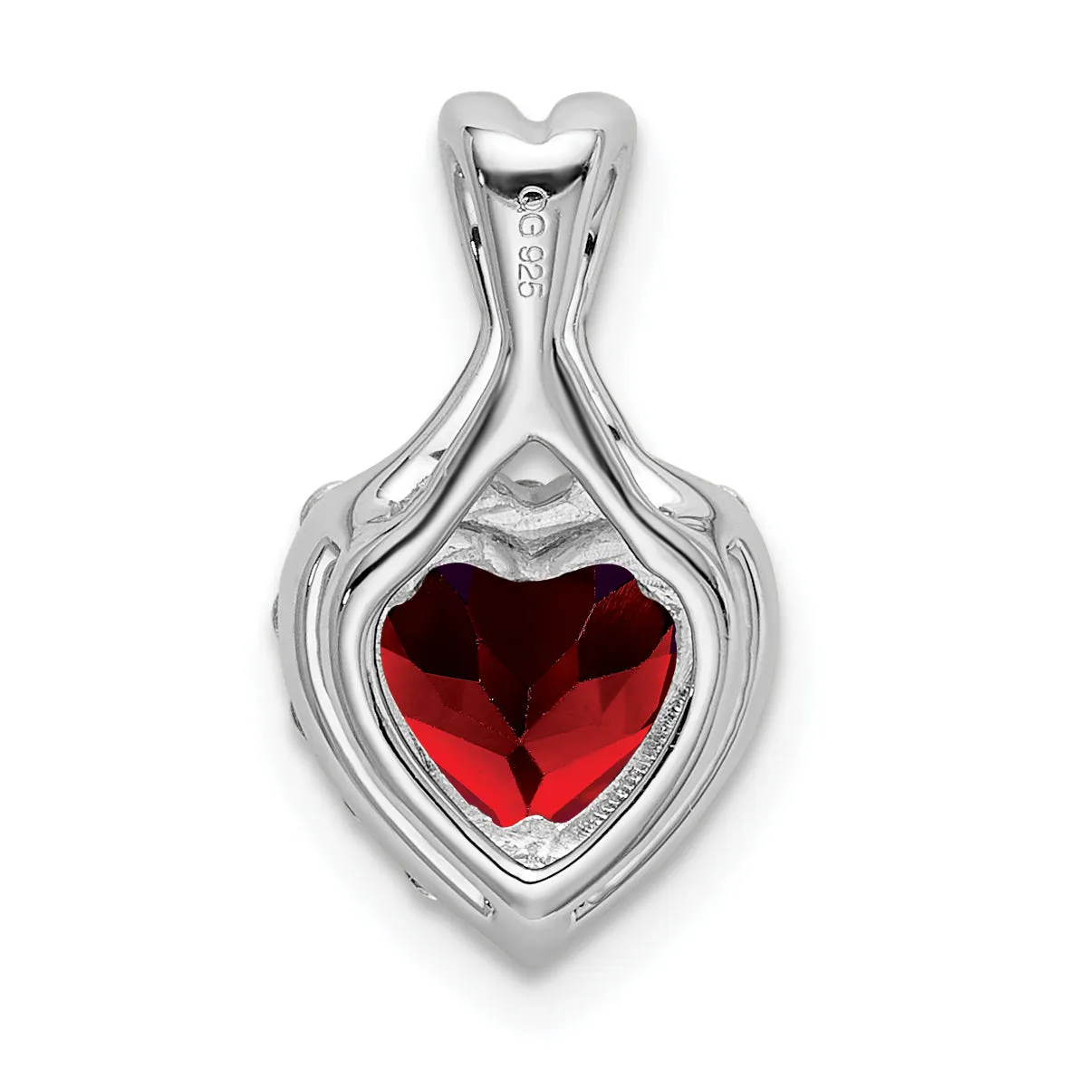 14k White Gold Garnet and Diamond Halo Heart Pendant