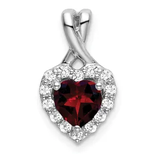 14k White Gold Garnet and Diamond Halo Heart Pendant