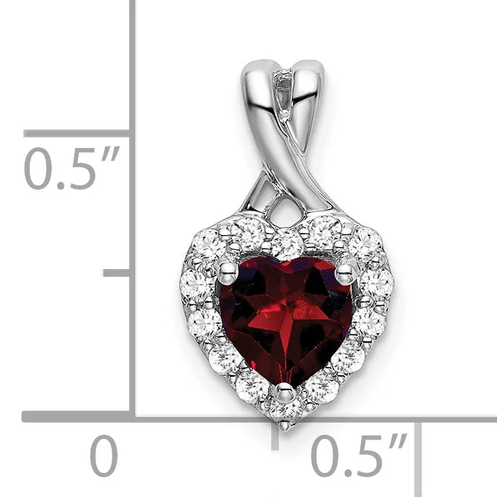 14k White Gold Garnet and Diamond Halo Heart Pendant